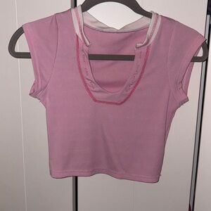 Pink v neck Women's Top